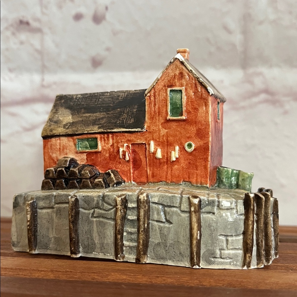 Rockport Ceramic Red Barn Figurine with Green Accents
